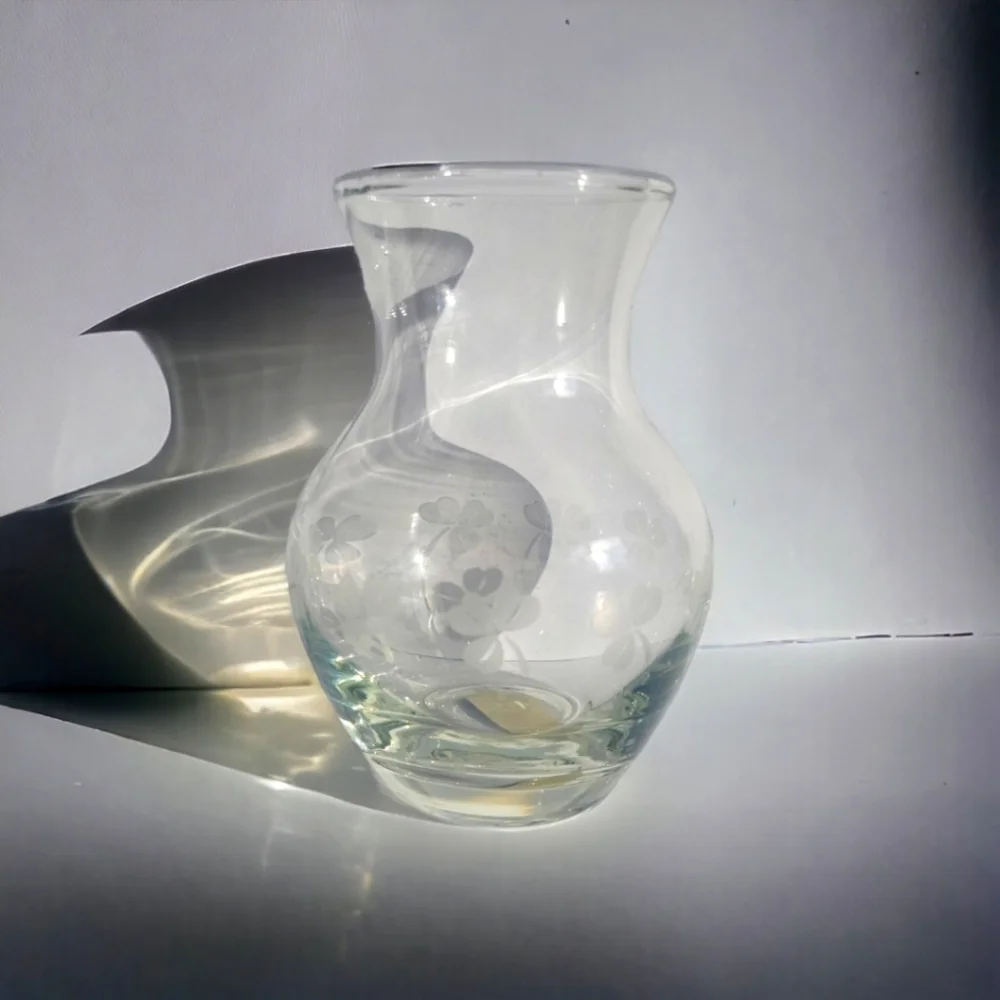 Vtg Blown Crystal Clear Glass Industries German Vase Clover St Patrick's Day